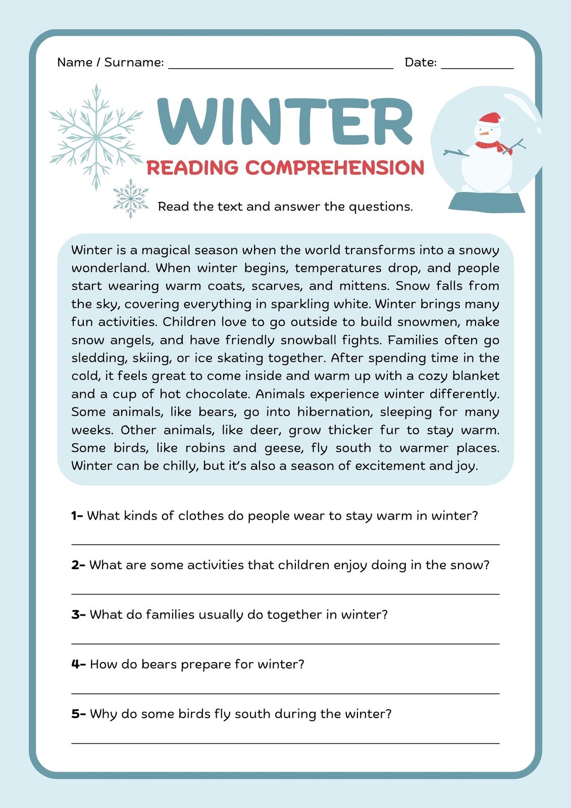 Grade 5 Comprehension Worksheets Free Printable