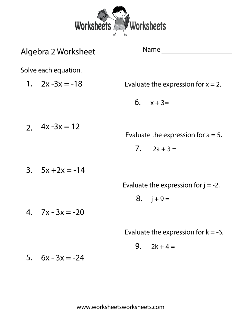 Free Printable Algebra 2 Review Worksheet Free Printable Algebra 2 Review Worksheet