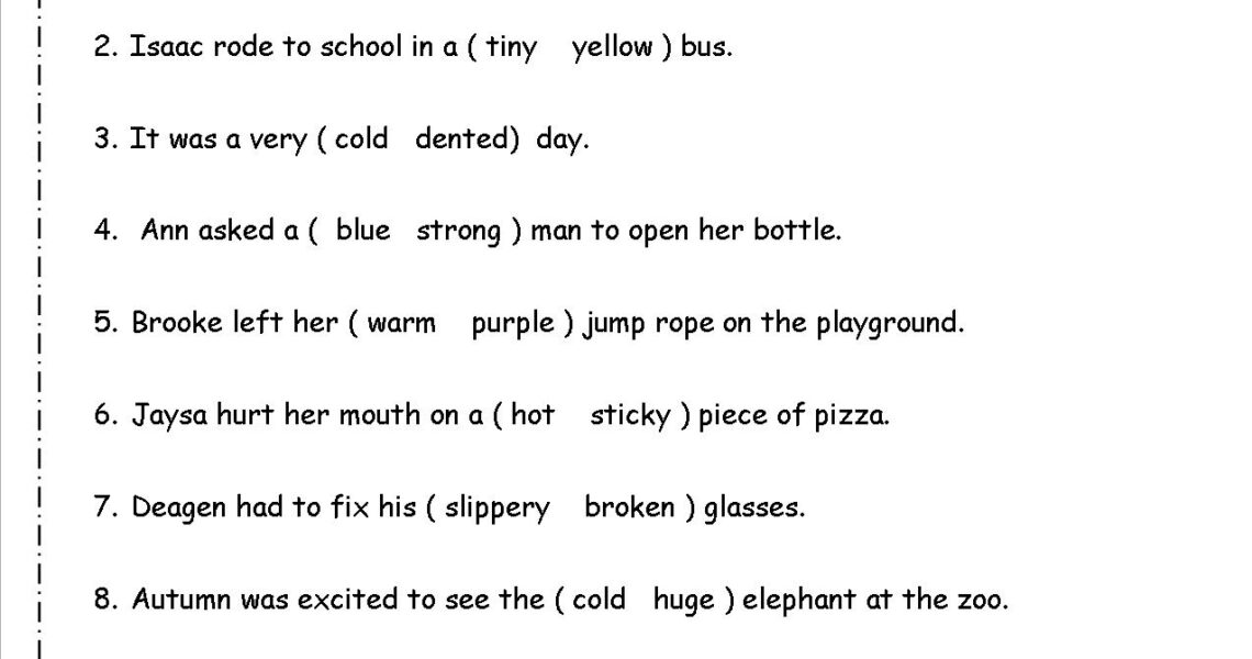 Free Using Adjectives Worksheets
