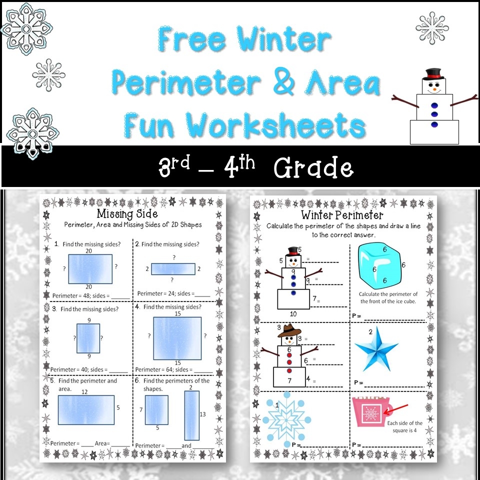 Free Winter Themed Perimeter U0026 Area Activity Worksheets 2 3rd Free Winter Themed Perimeter U0026 Area Activity Worksheets 2 3rd