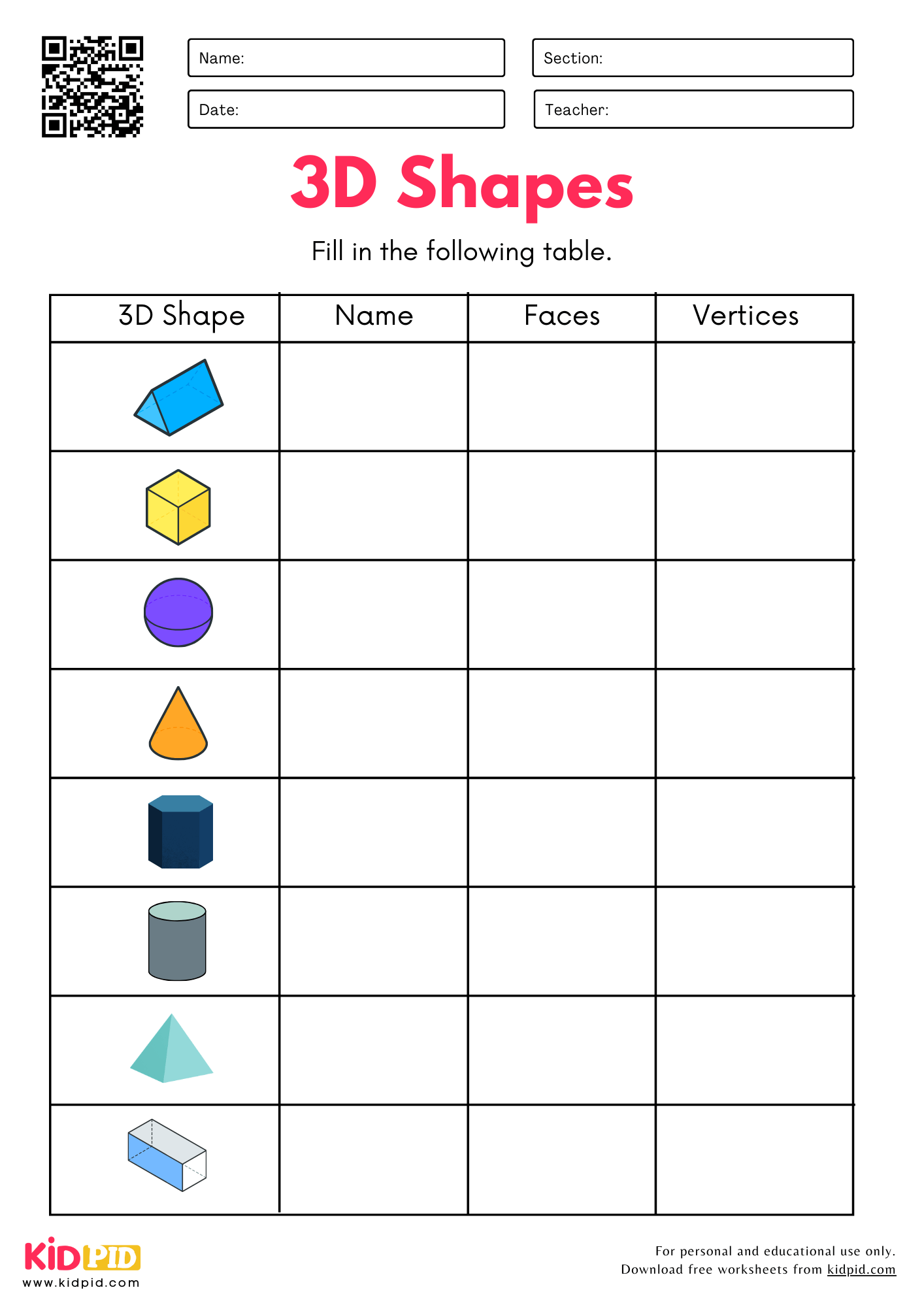 Free Third Grade Geometry Worksheets Printable