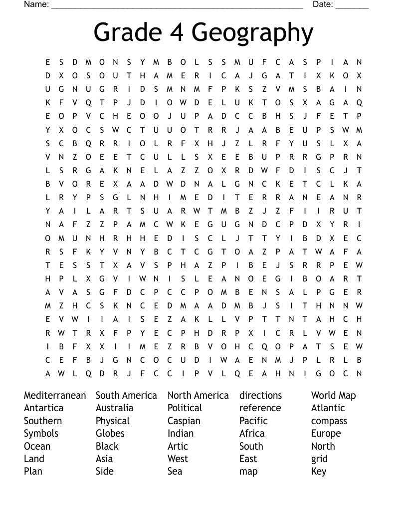 Grade 4 Geography Word Search WordMint