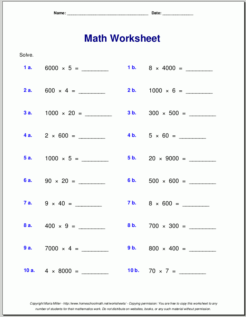 Free Printable Multiplication Worksheets Grade 8
