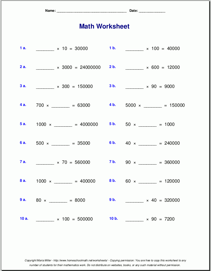 Grade 5 Multiplication Worksheets