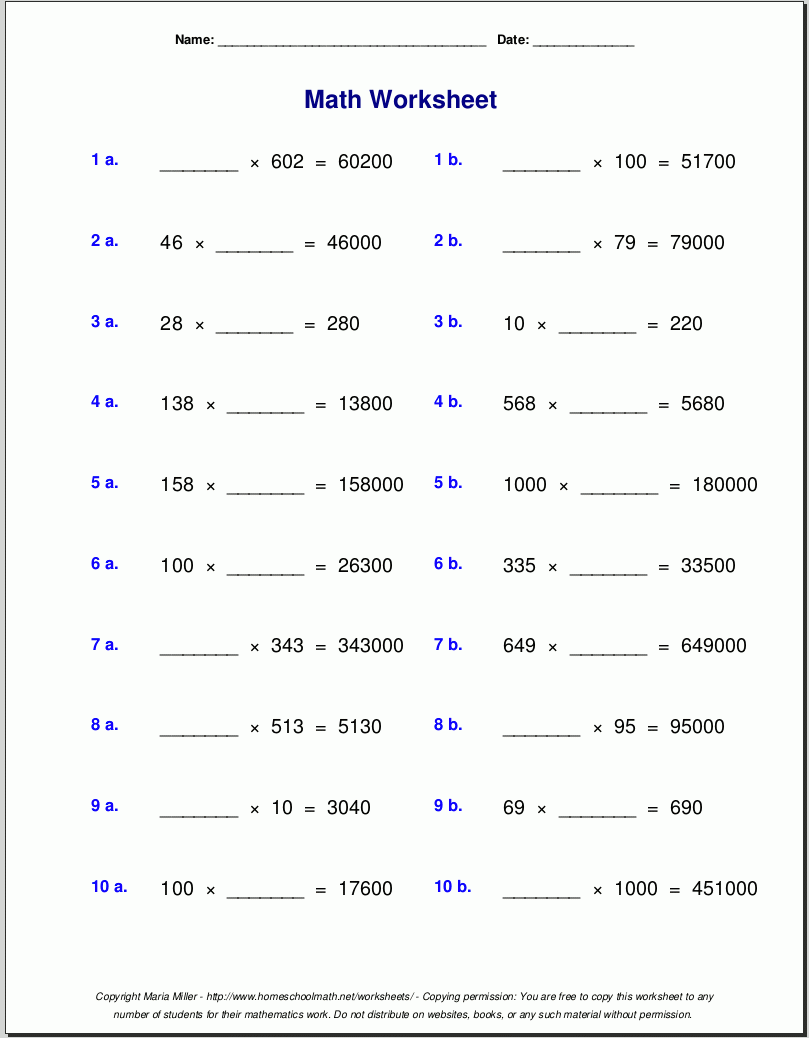 Multiplication Worksheets Free Printable 5th Grade