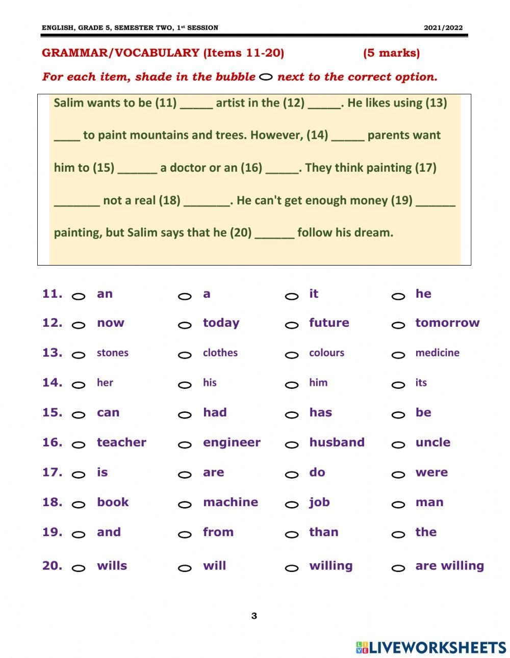 Free Printable Grammar Worksheets Grade 6