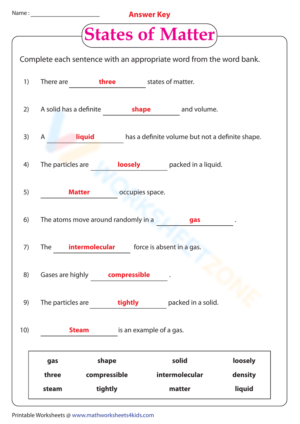 Grade 7 Science Worksheets 2025