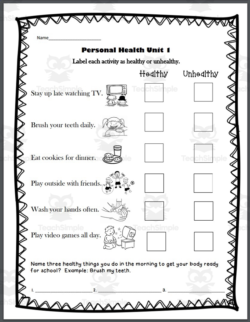 1st Grade Health Worksheets Free Printable