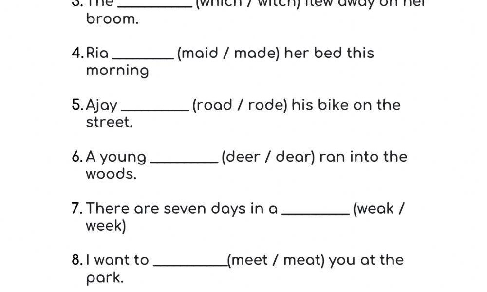 Homophones Interactive Worksheet For Grade 3 Live Worksheets