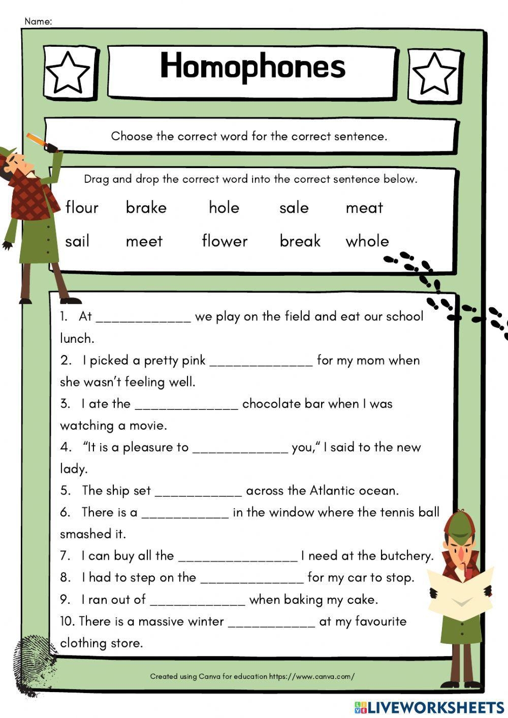 Homophones Online Exercise For Grade 5 Live Worksheets 