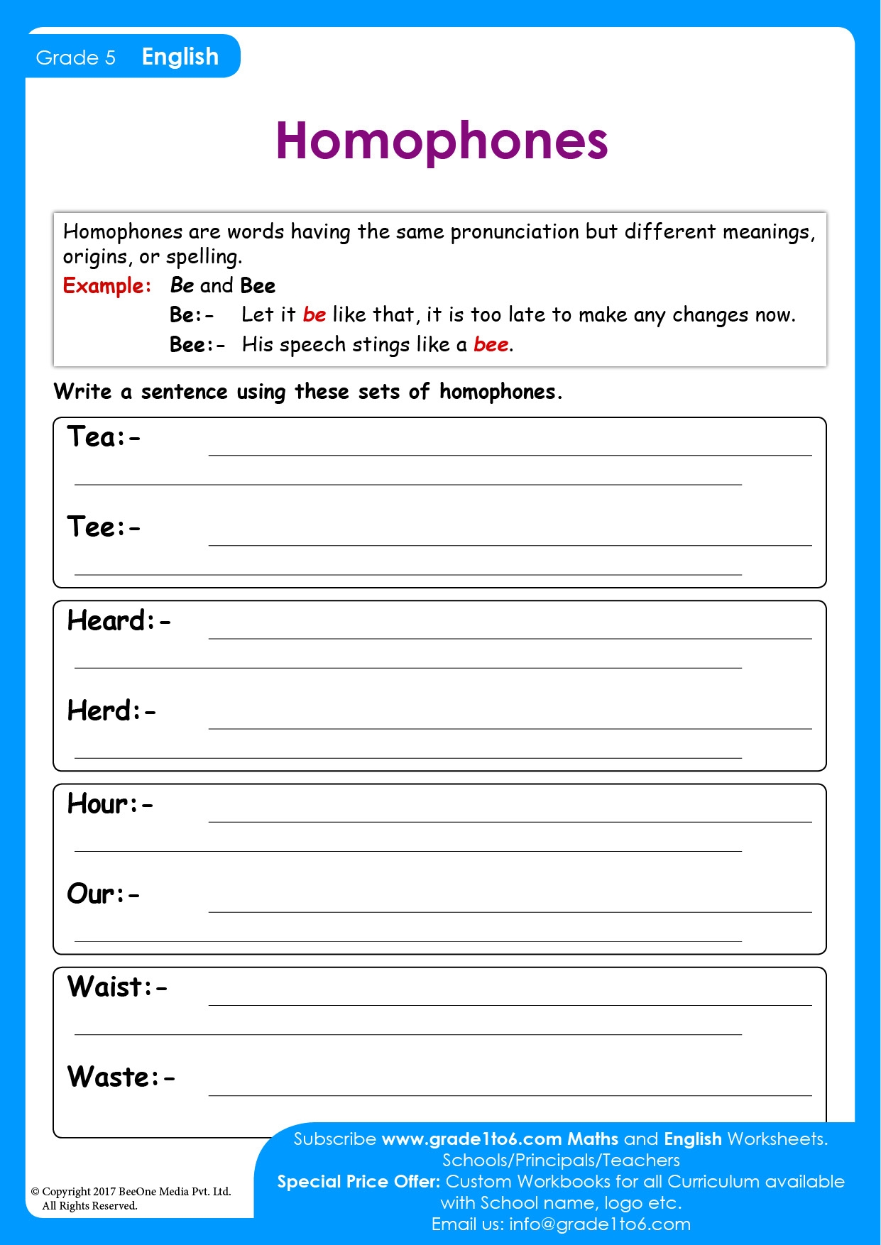 Homophones Worksheets Free Printable + Grade 5