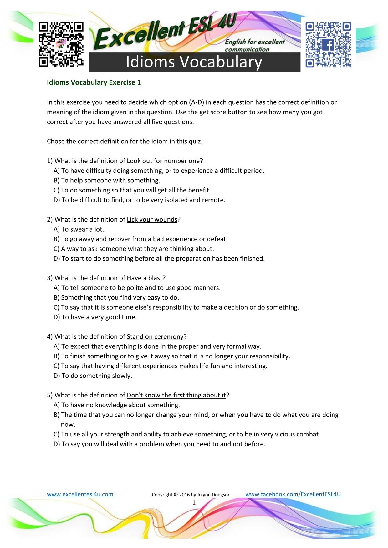 Free Printable Idoms Worksheet 2nd Grade