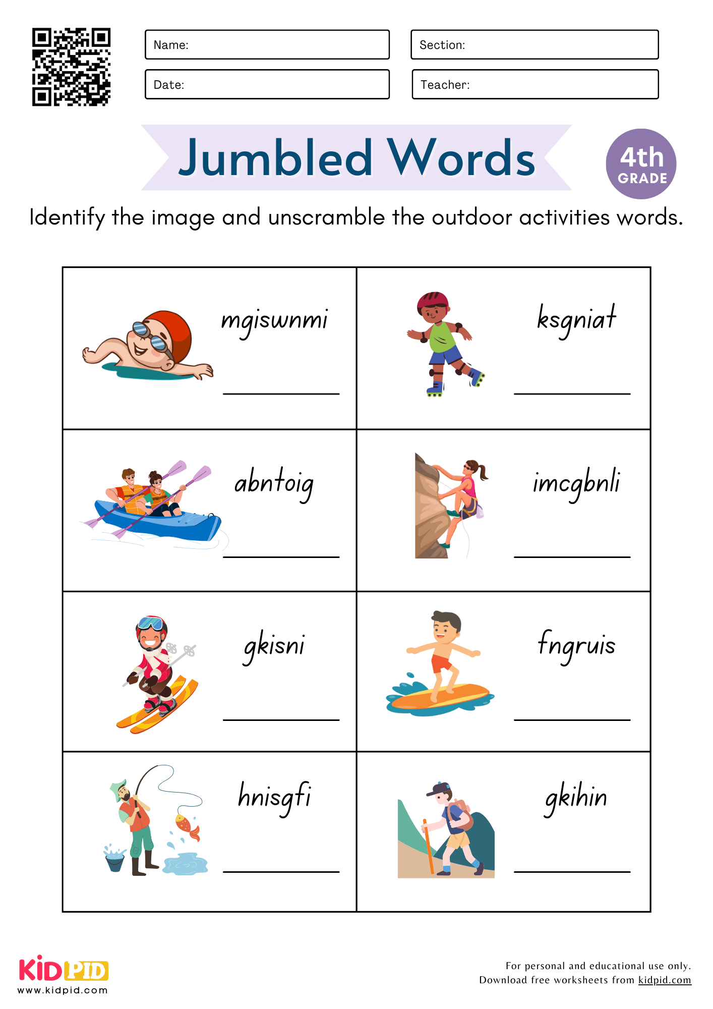 Free Printable Worksheet For 4th Grade