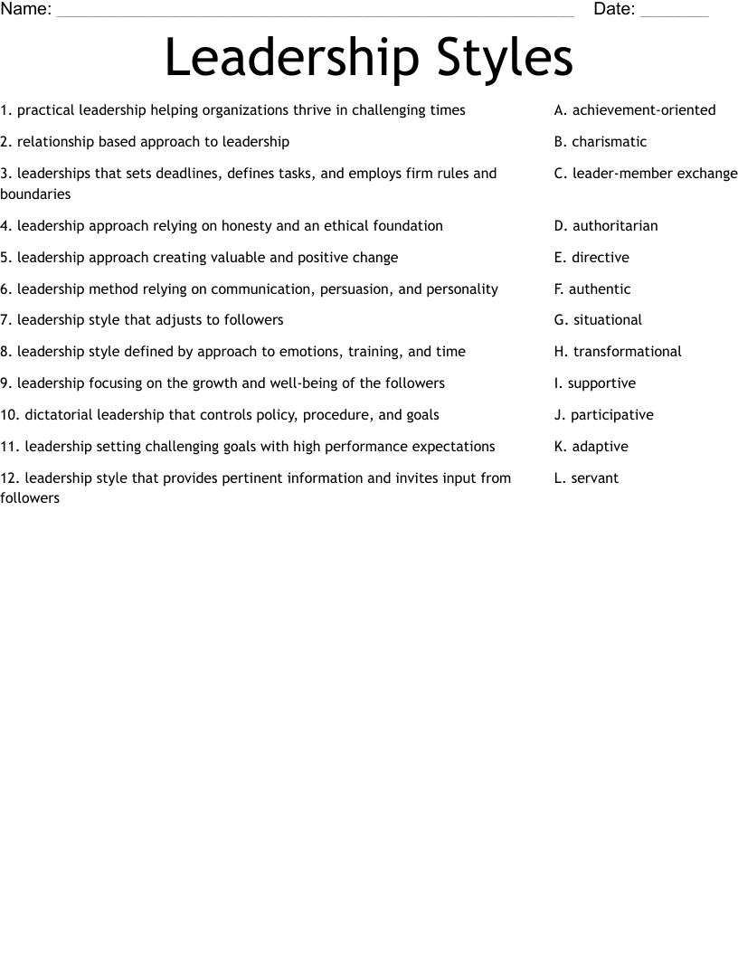 Leadership Styles Worksheet WordMint Worksheets Library