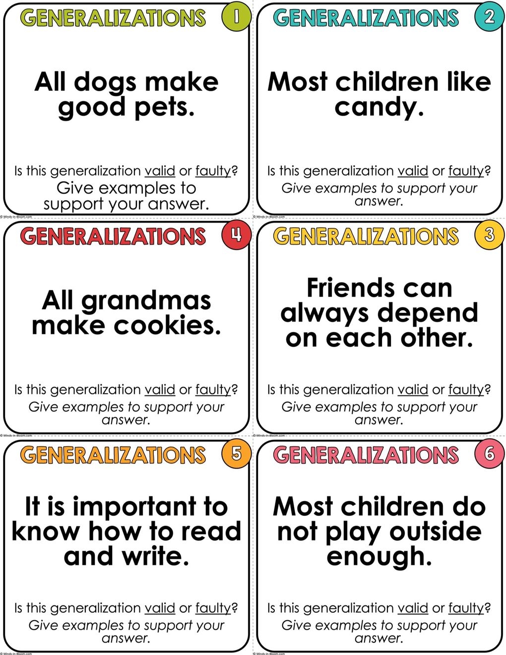 Free Generalization Worksheets 4th Grade Printable