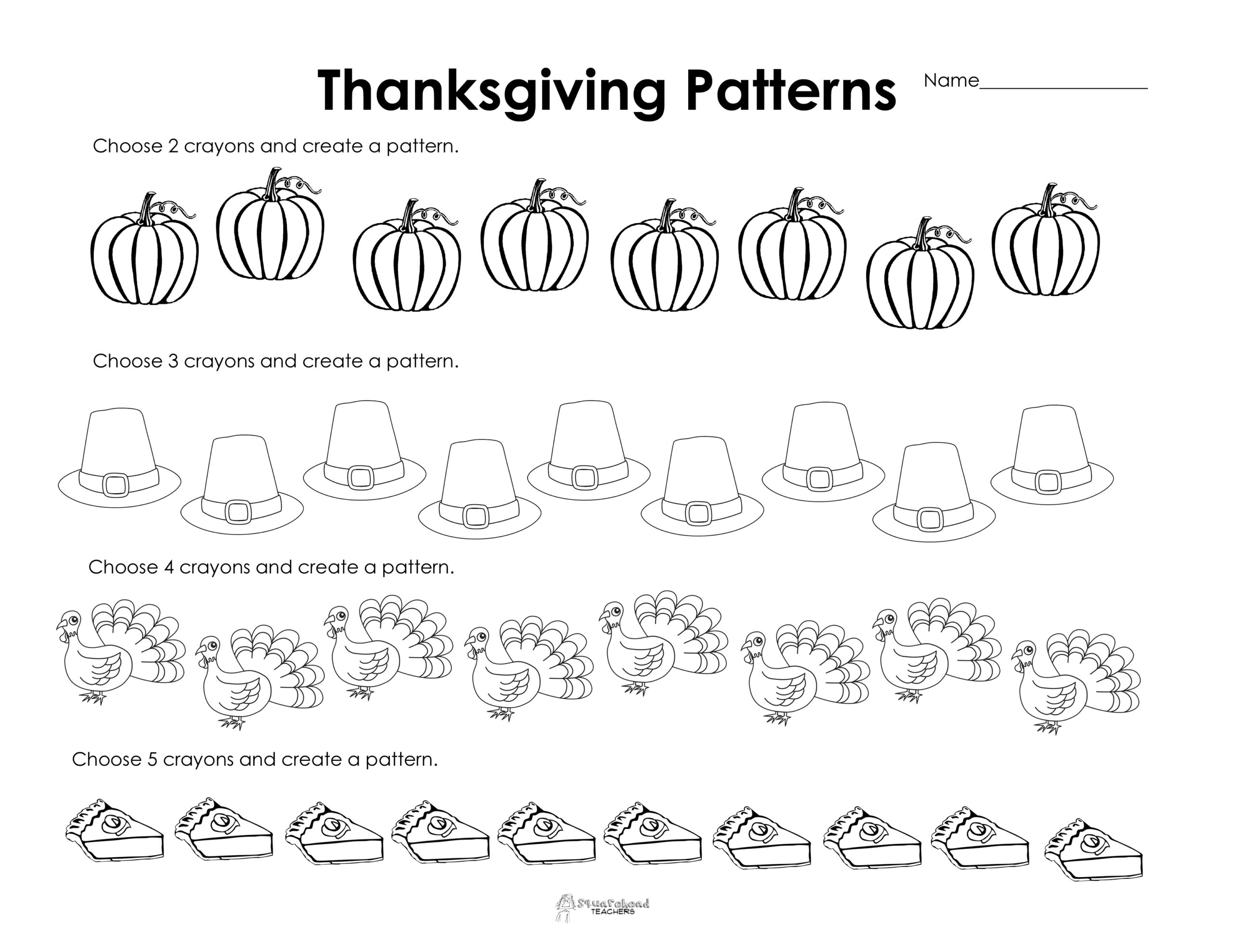 Making Patterns Thanksgiving Style free Worksheet Squarehead 