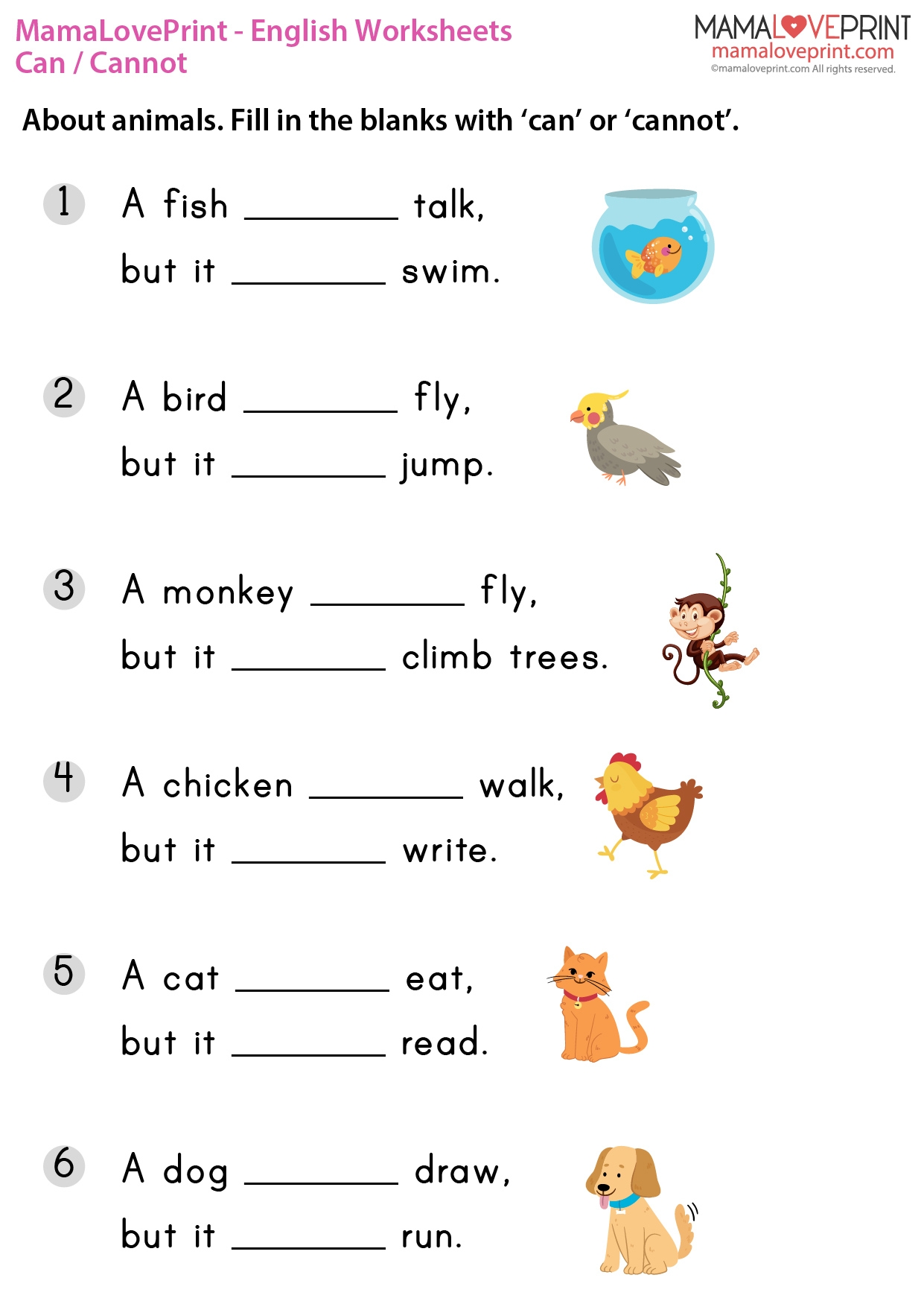 MamaLovePrint Grade 1 English Worksheets Basic Grammar Can 