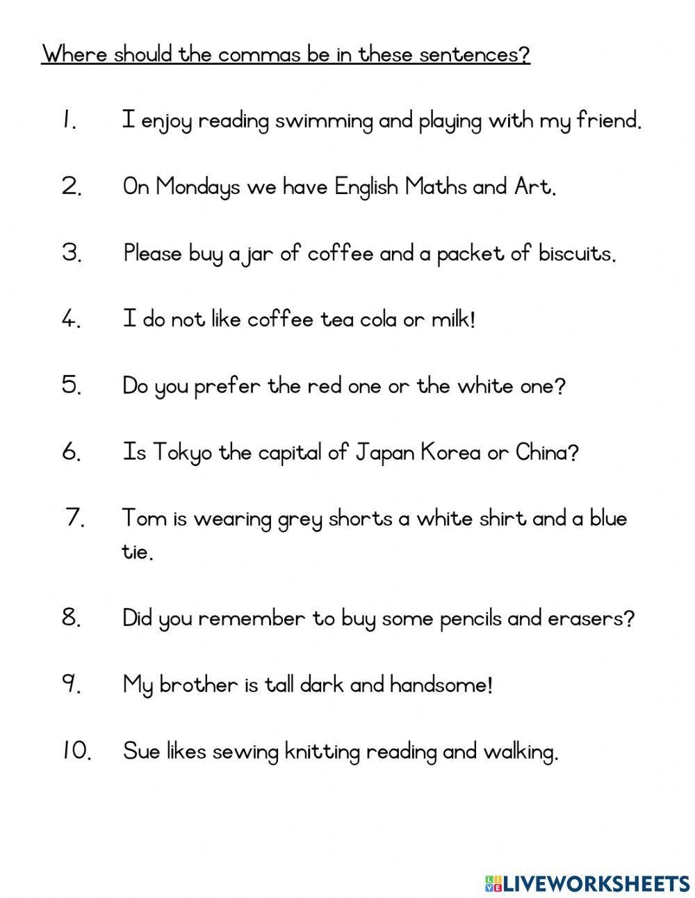 Free Printable Comma Worksheets 5th Grade Free Printable Comma Worksheets 5th Grade