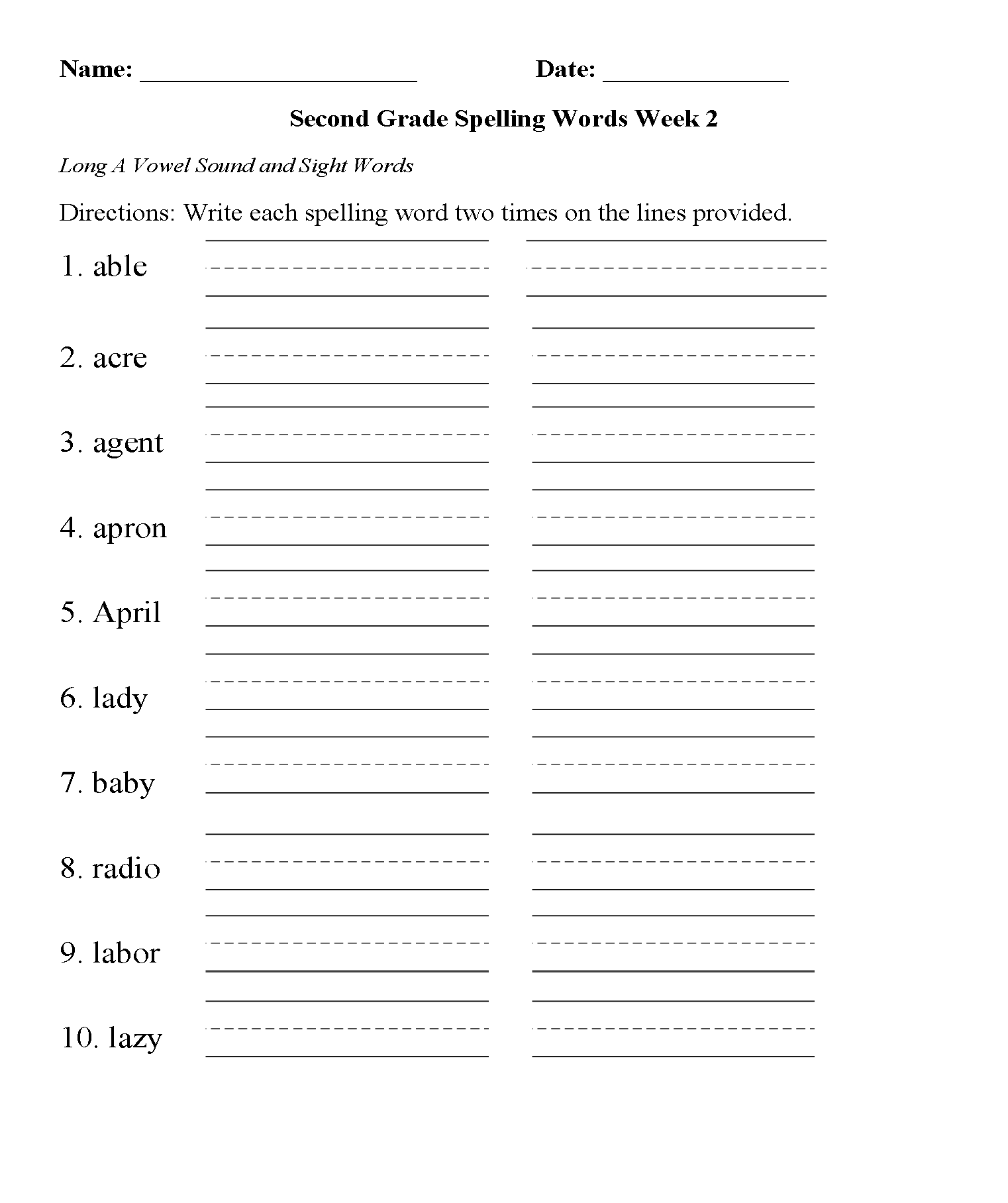 Free Printable 2nd Grade Worksheet