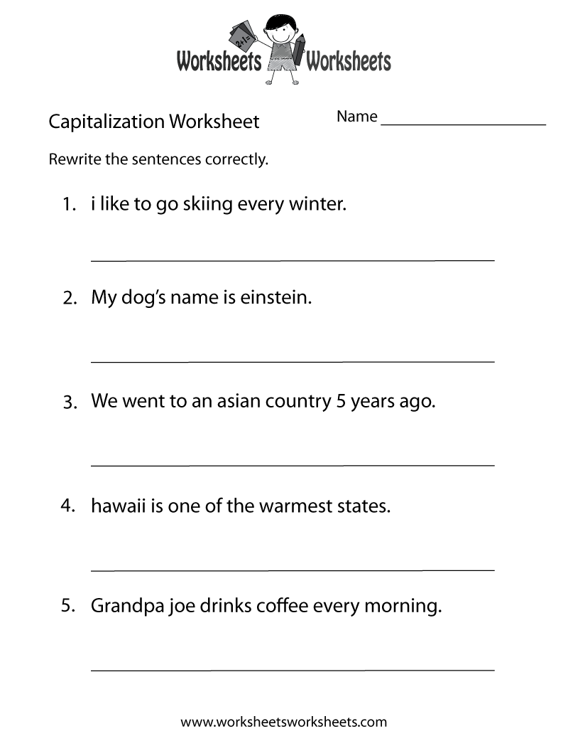 Middle School Capitalization Worksheet Worksheets Worksheets