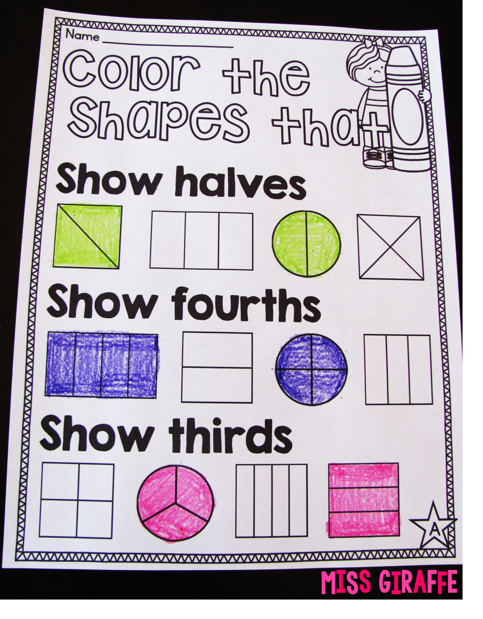Miss Giraffe s Class Fractions In First Grade