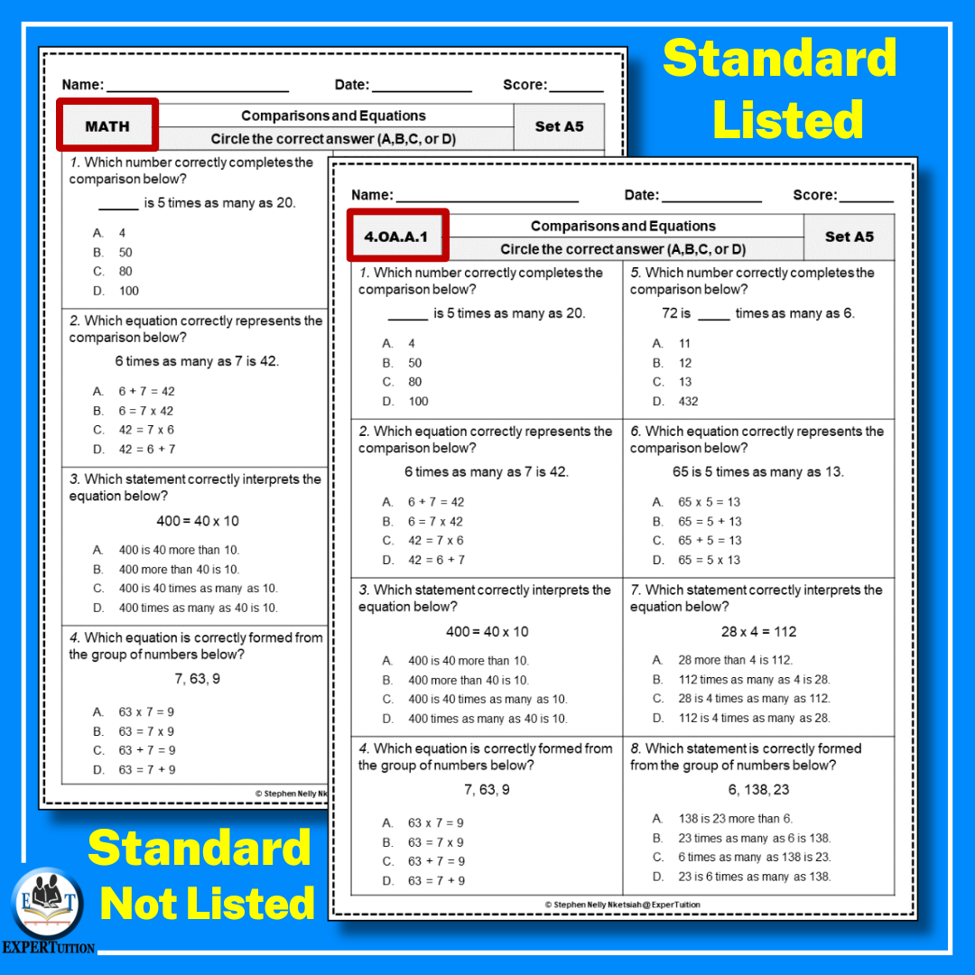 Multiplicative Comparison Worksheets Grade 4 ExperTuition