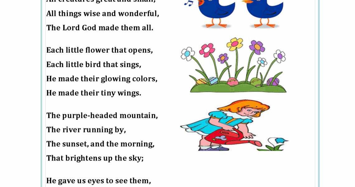 Poetry Worksheets All Things Bright And Beautiful Poetry Worksheets