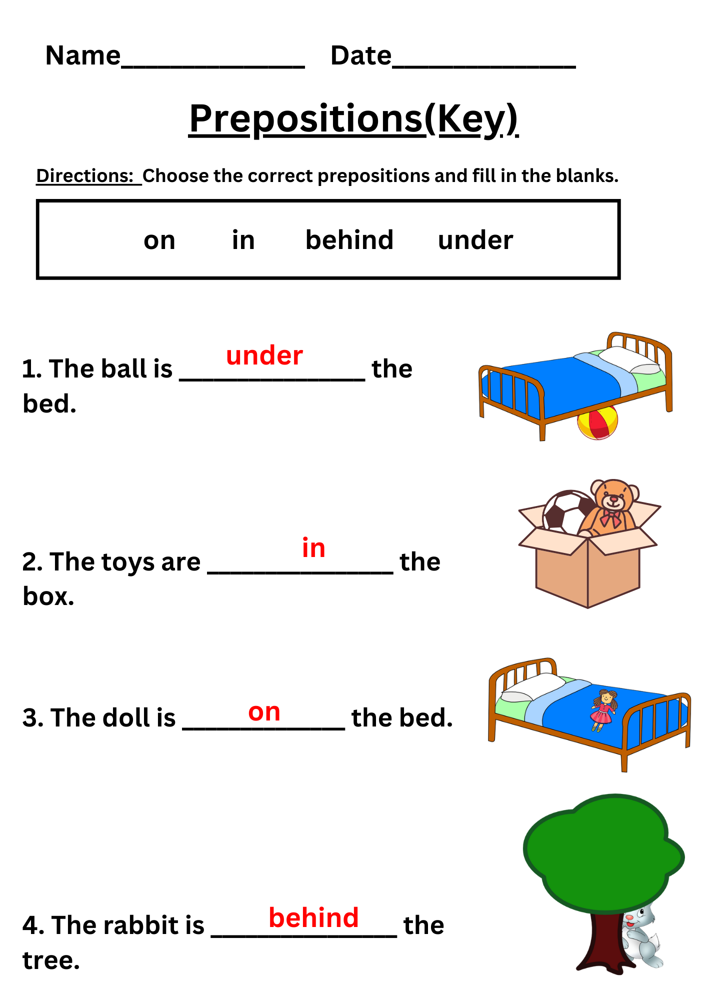 Free Printable Worksheets Prepositions Grade 2