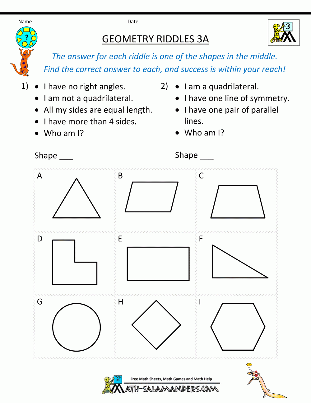 Printable Geometry Worksheets Riddles Printable Geometry Worksheets Riddles