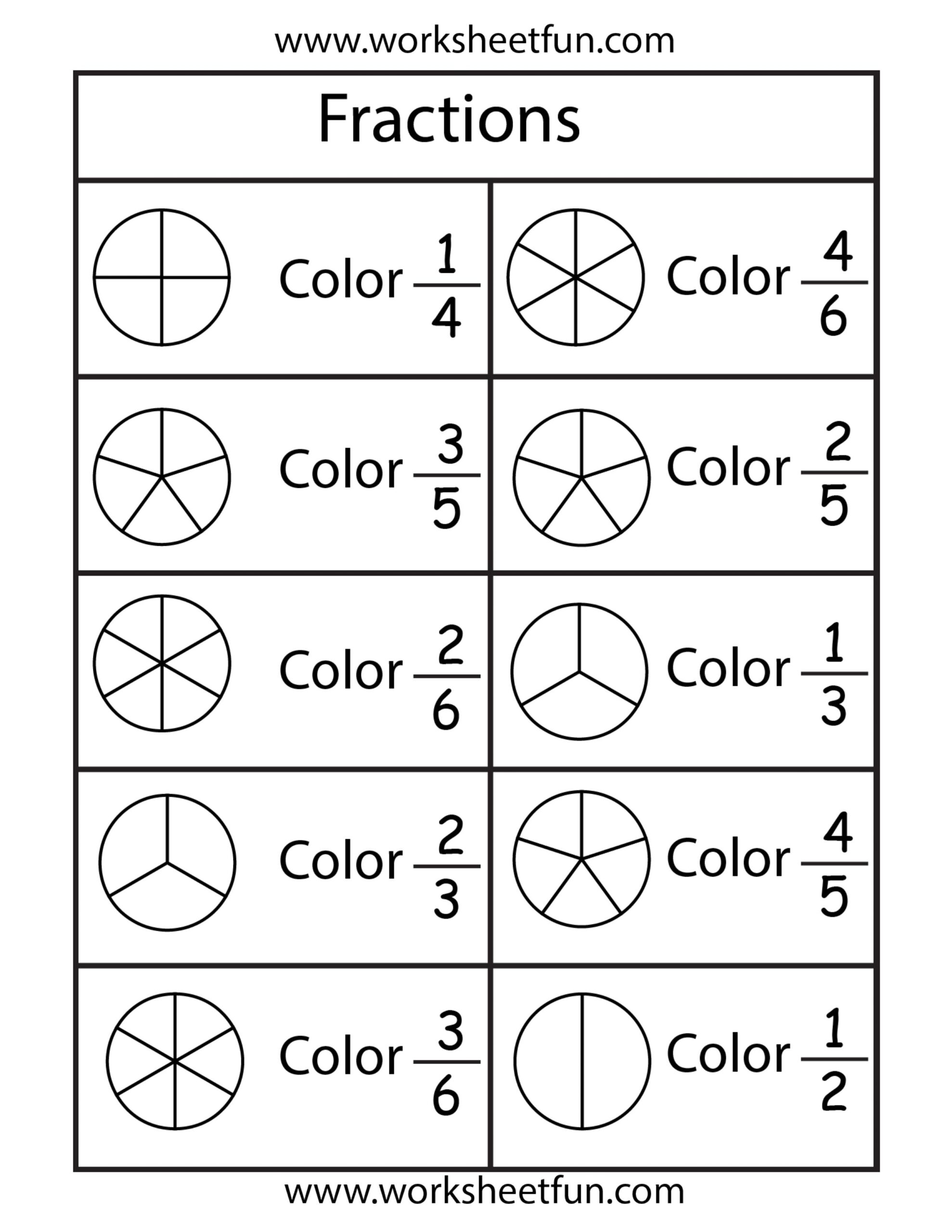 Free Printable Fractions Worksheets Grade 1