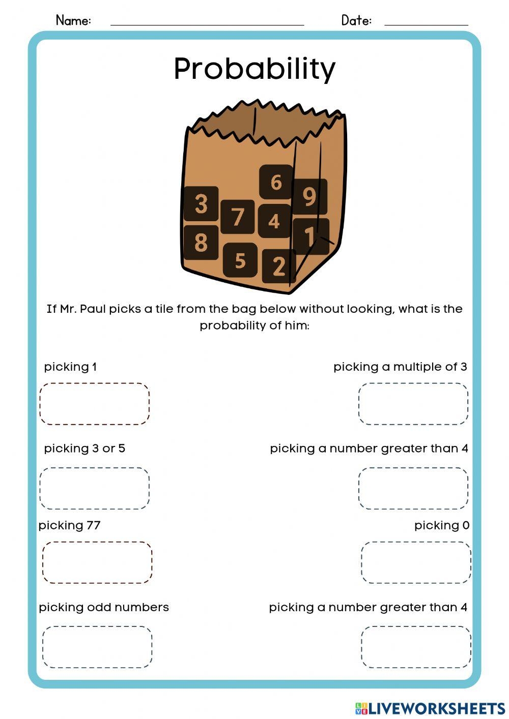 Probability Interactive Activity For Grade 3 Live Worksheets 