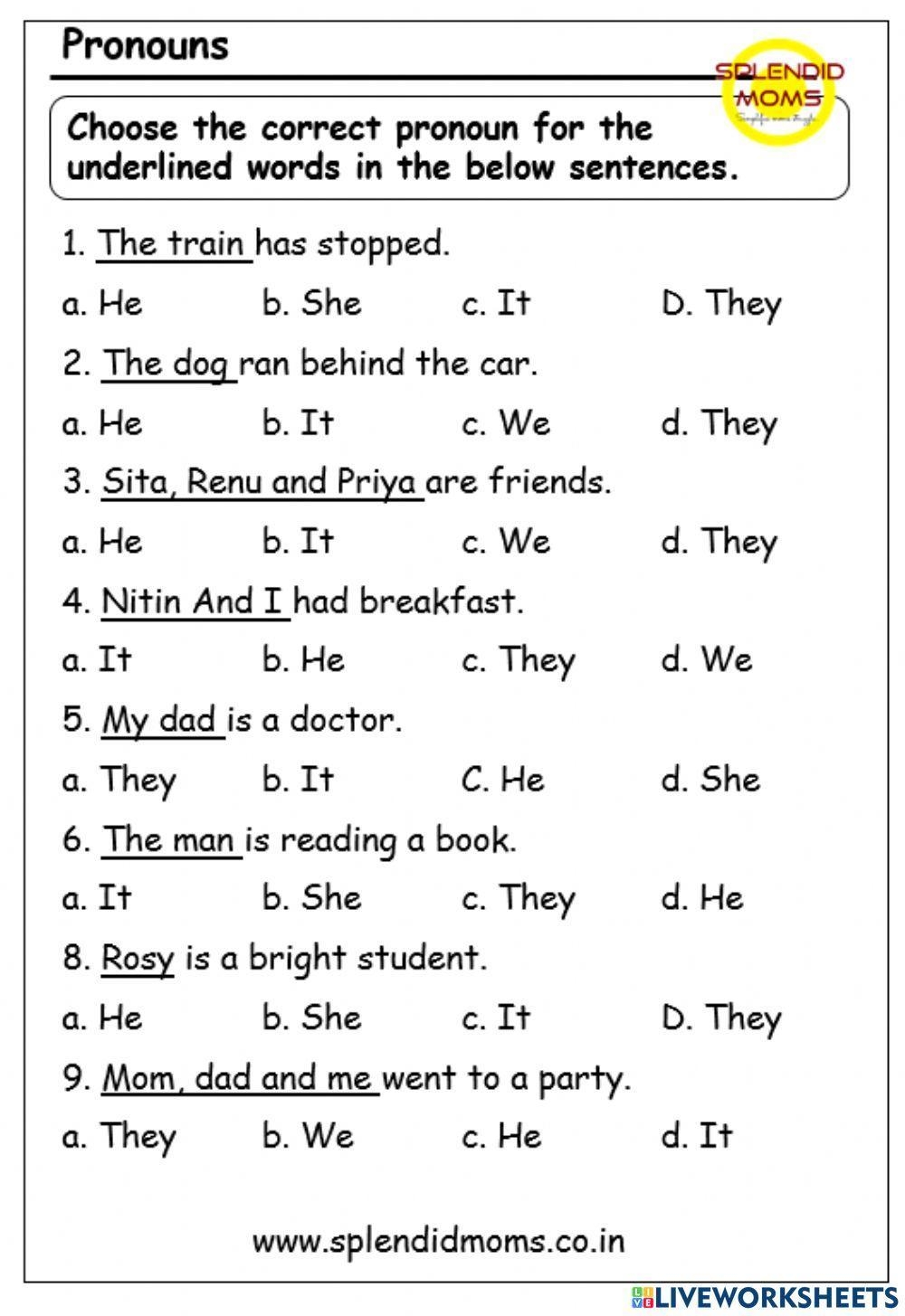 Pronouns Grade 1 Worksheet Live Worksheets Worksheets Library
