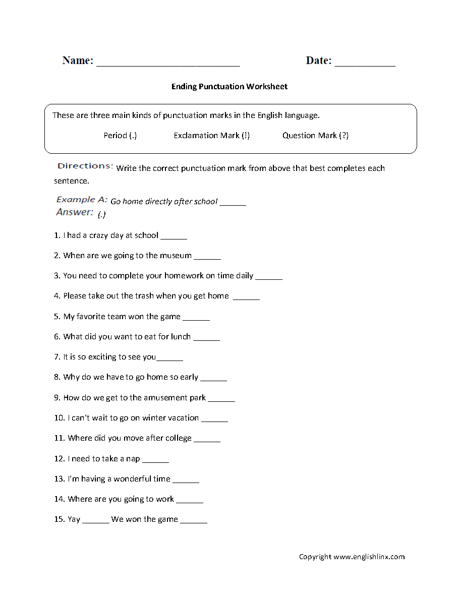 Punctuation Worksheets Ending Punctuation Worksheets Punctuation Worksheets Ending Punctuation Worksheets