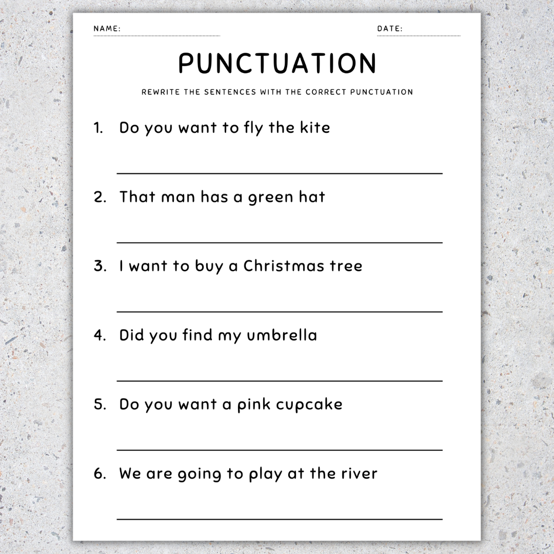 Free Printable 1st Grade Punctuation Worksheets