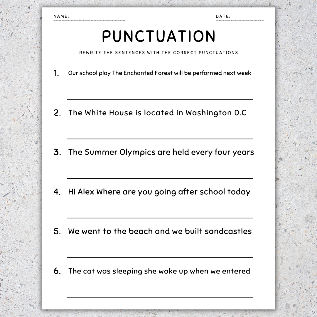 Punctuation Worksheets Fix The Sentences Grammar Practice 5th Punctuation Worksheets Fix The Sentences Grammar Practice 5th