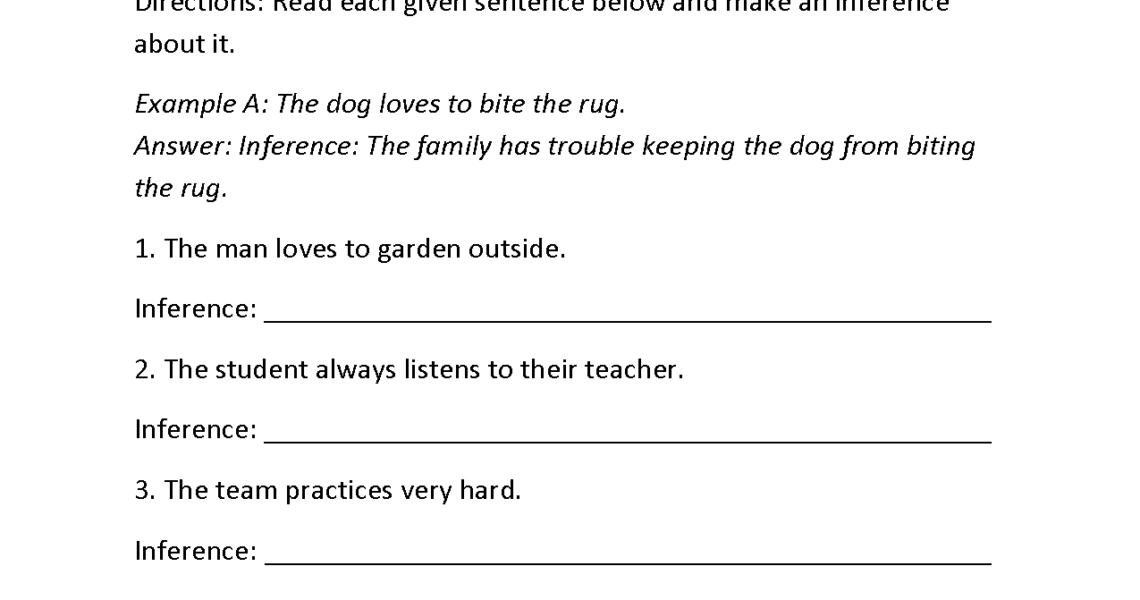 Reading Worksheets Inference Worksheets