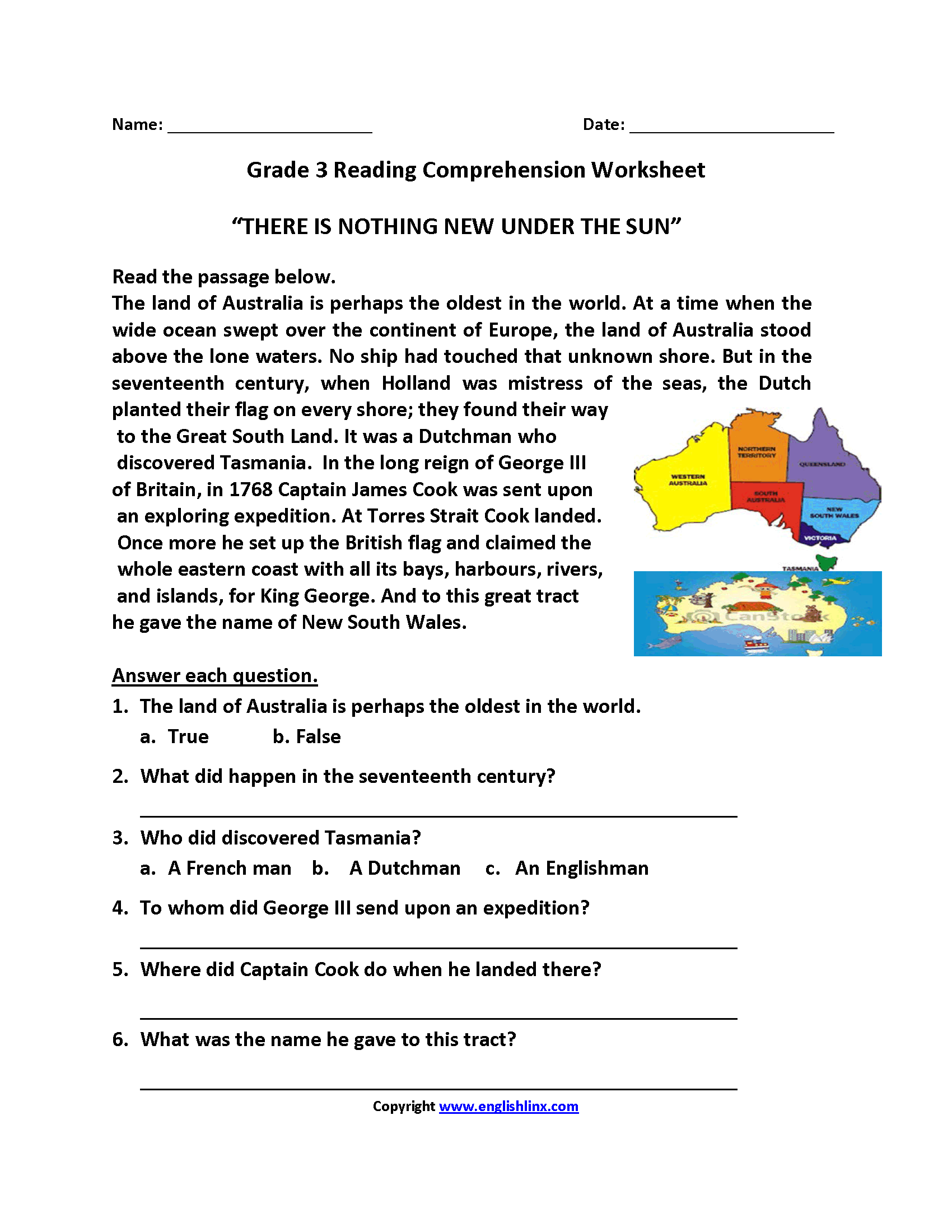 Free Printable Grade 3 Comprehension Worksheets