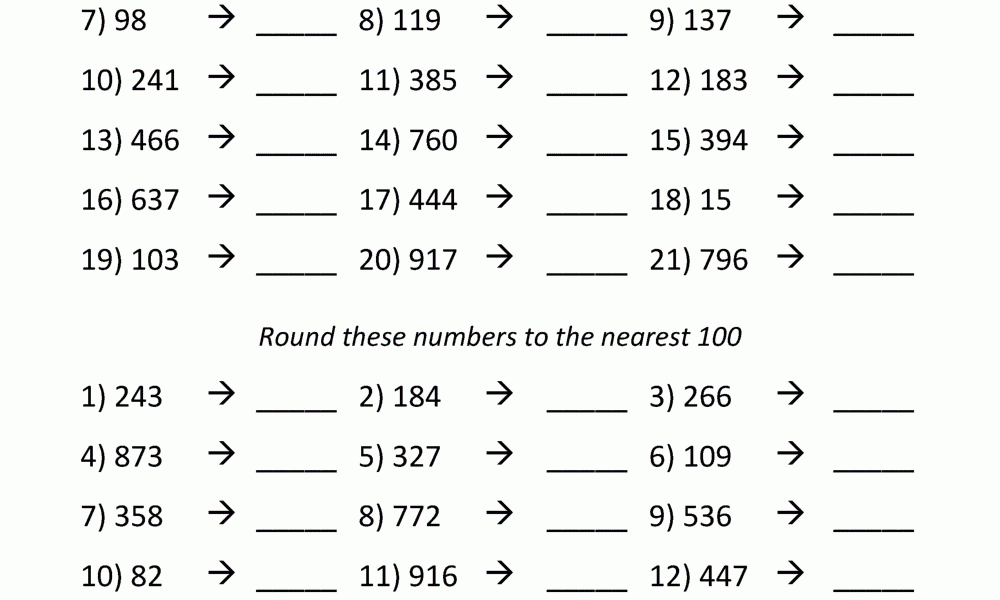 Rounding To The Nearest 100 Worksheets