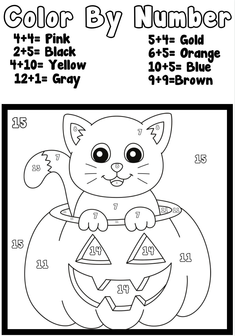 Set Of 5 Color By Number 1st Grade Addition Halloween Worksheets 