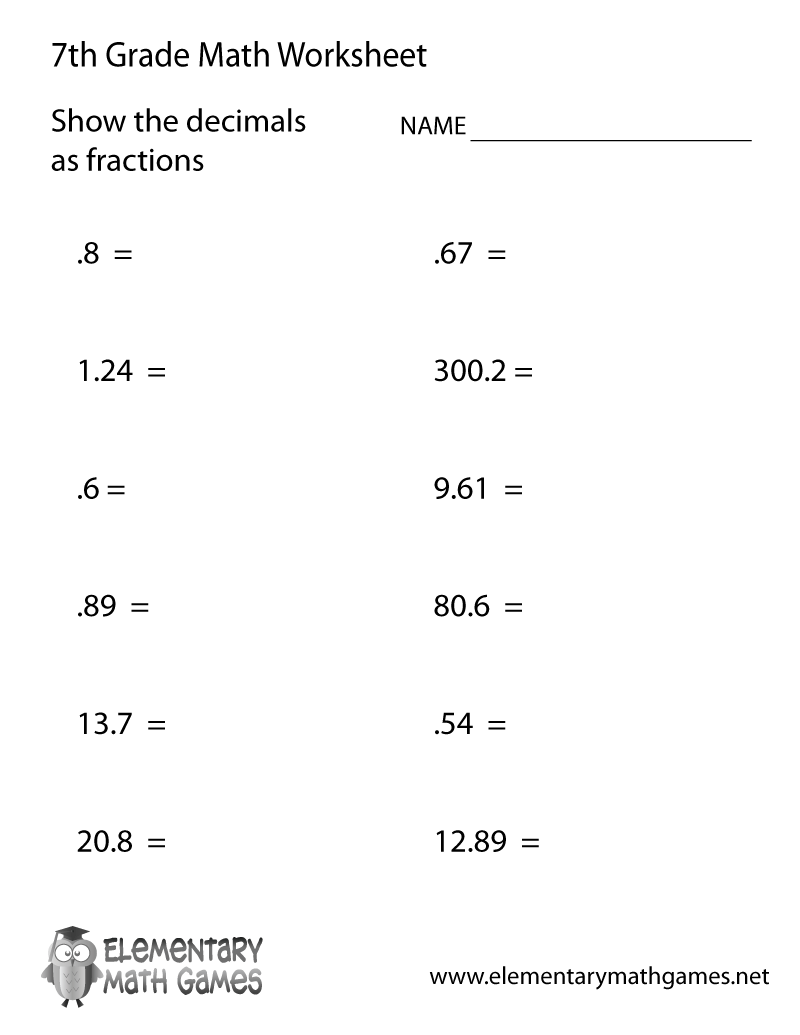 7th Grade Printable Worksheets Free