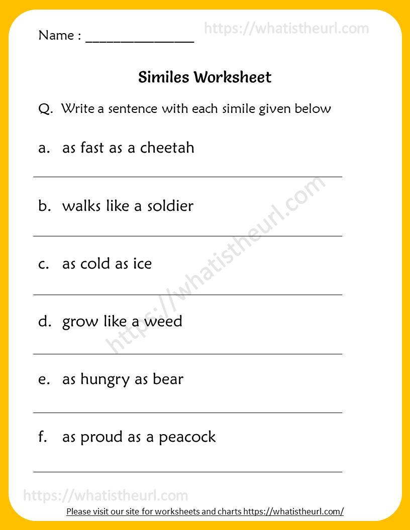 4th Grade Worksheet Similes Free Printable