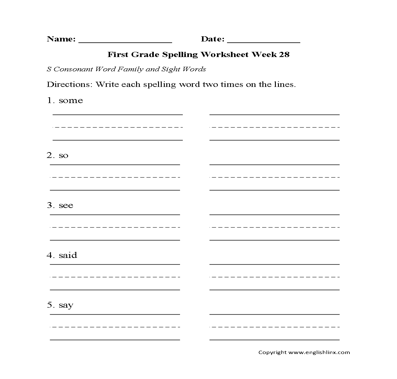 Spelling Worksheets First Grade Spelling Worksheets
