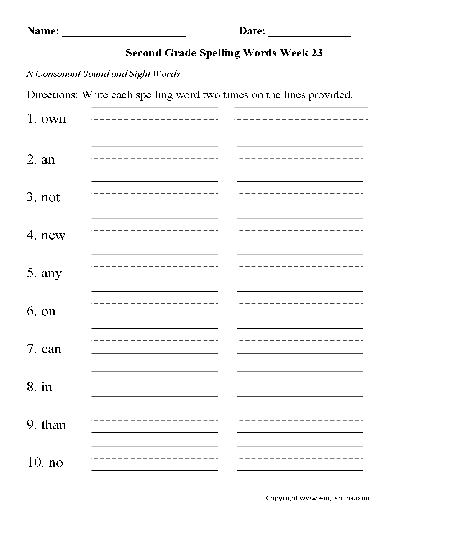 Spelling Worksheets Second Grade Spelling Worksheets