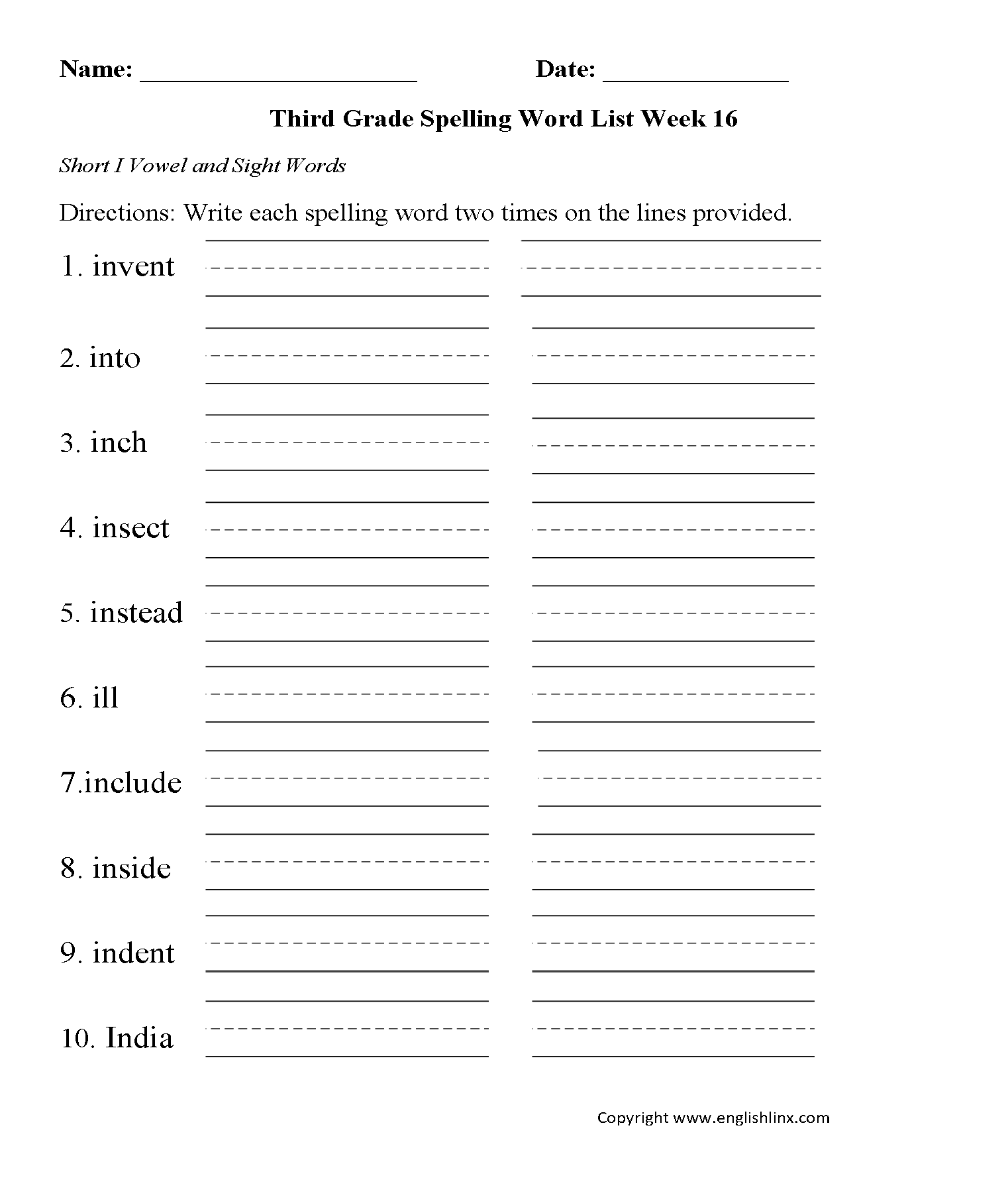 Spelling Worksheets Third Grade Spelling Worksheets