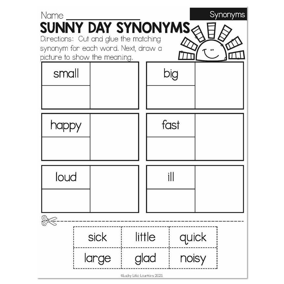 Free Printable Synonym Worksheets 1st Grade