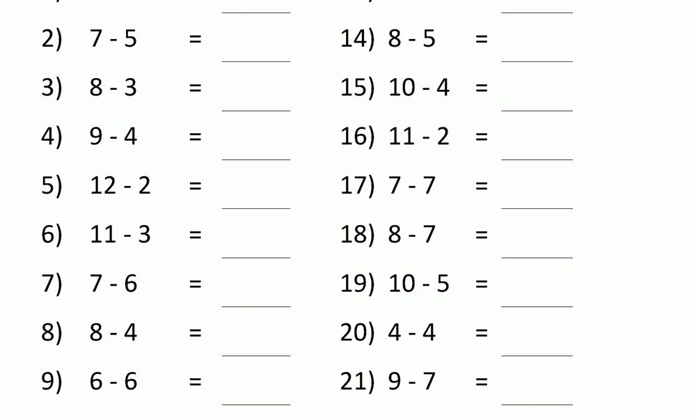 Subtraction Facts Worksheets 1st Grade