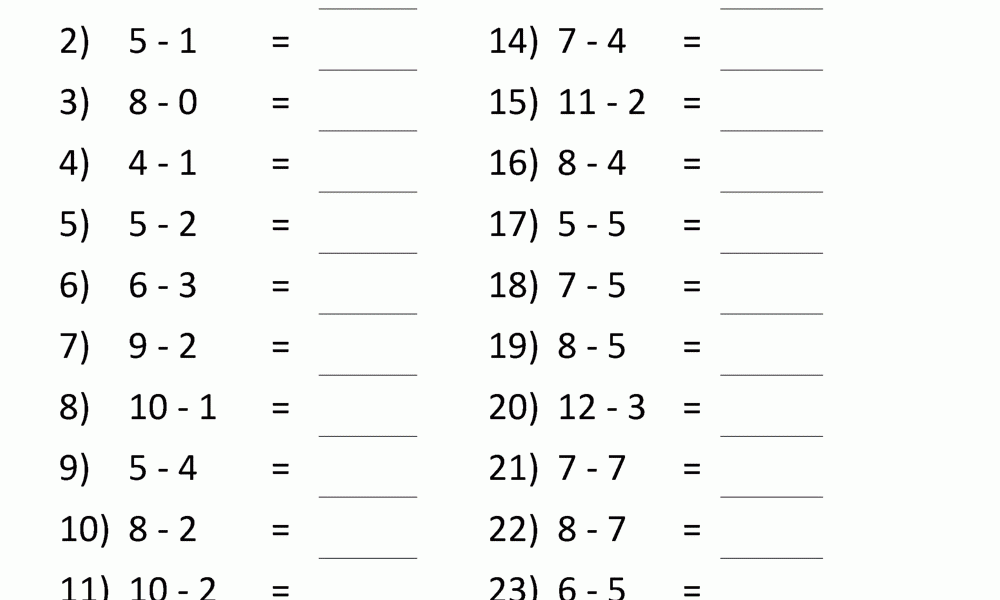 Subtraction Facts Worksheets 1st Grade