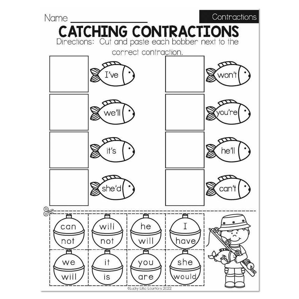 Summer Early Finishers 1st Grade ELA Contractions Catching Worksheets Library