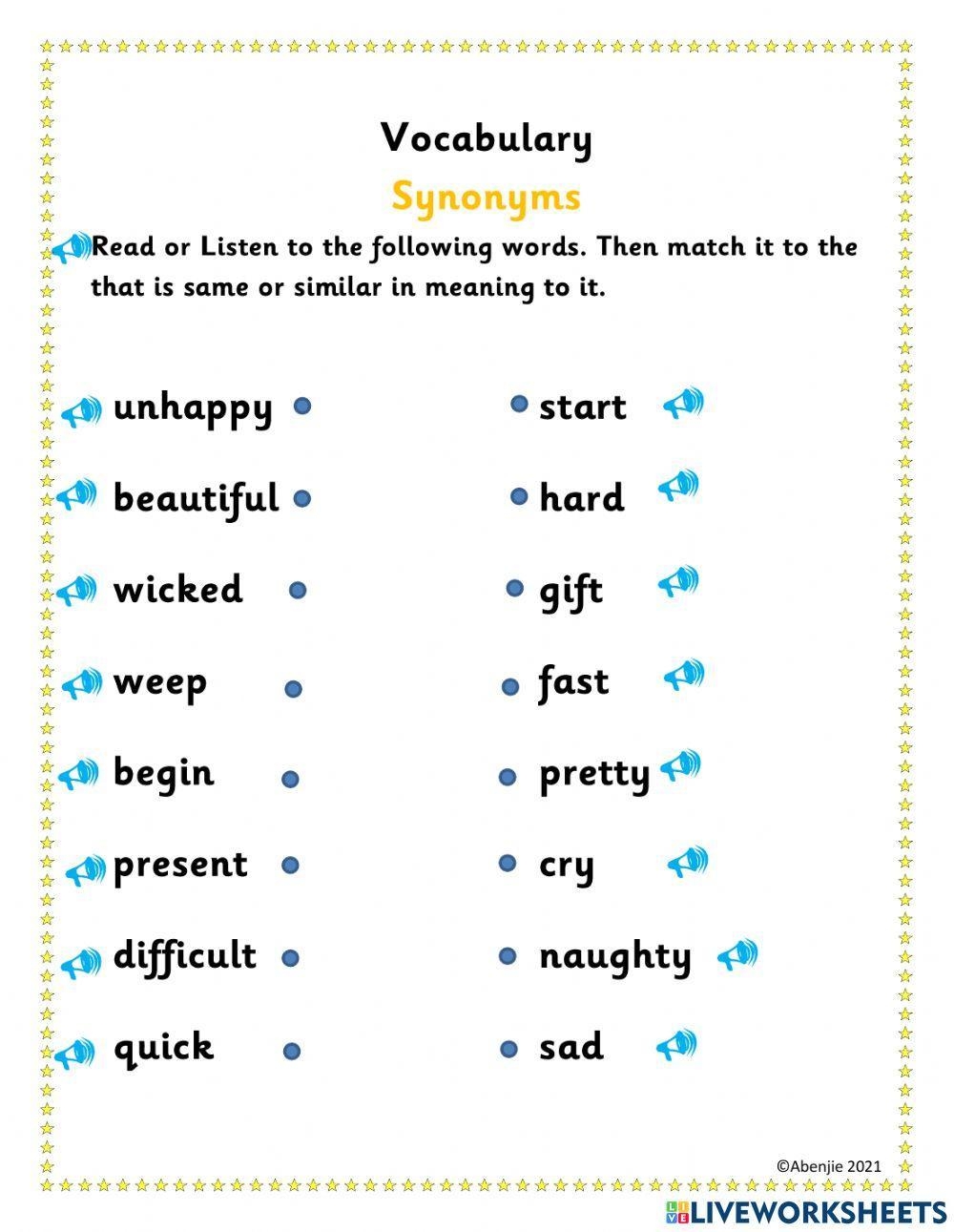 Synonyms Activity For Grade 1 Live Worksheets Worksheets Library