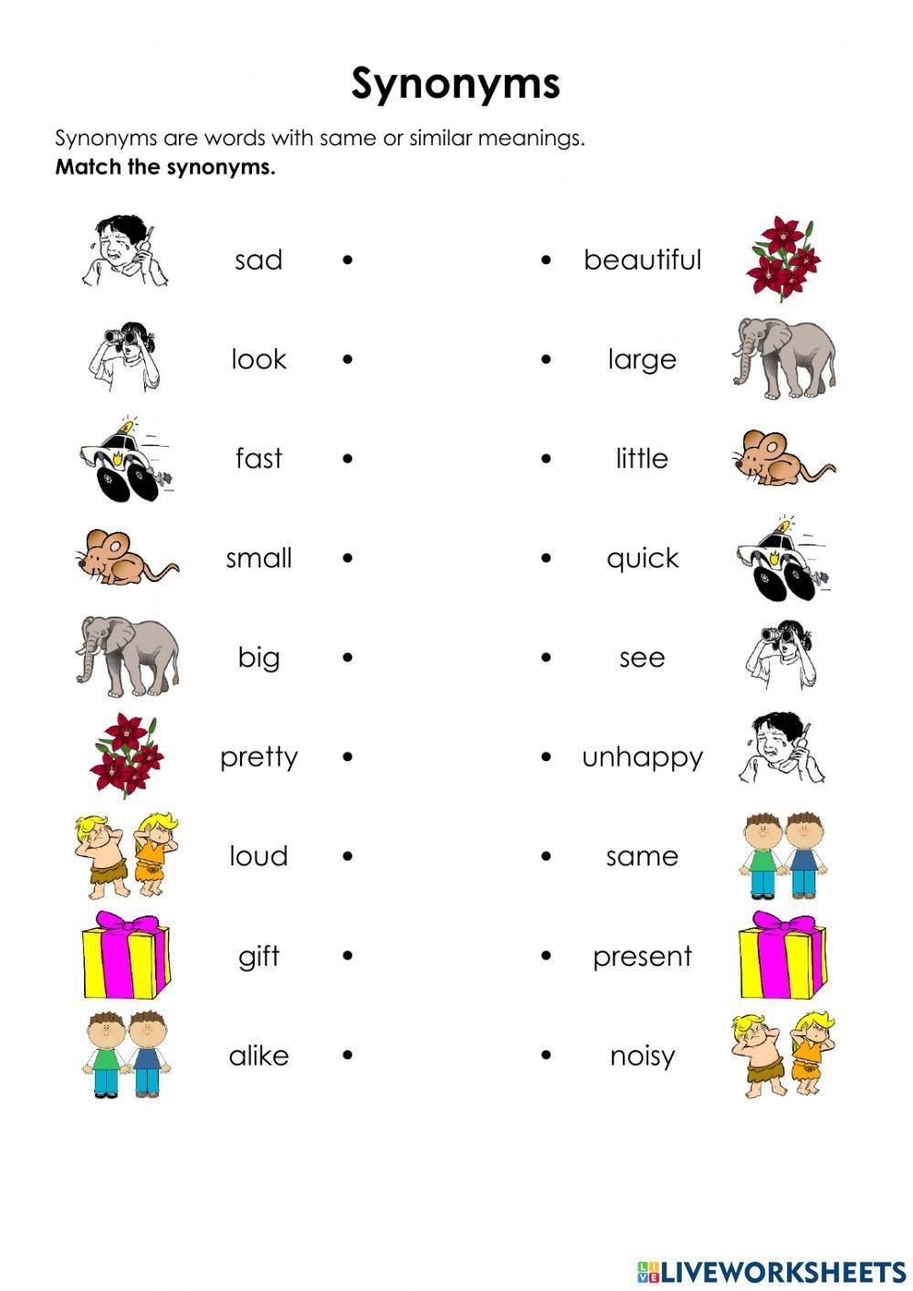 Synonyms Online Activity For Grade 1 Live Worksheets 